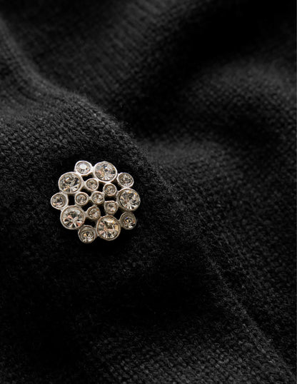 Jewel Button Cardigan-Black