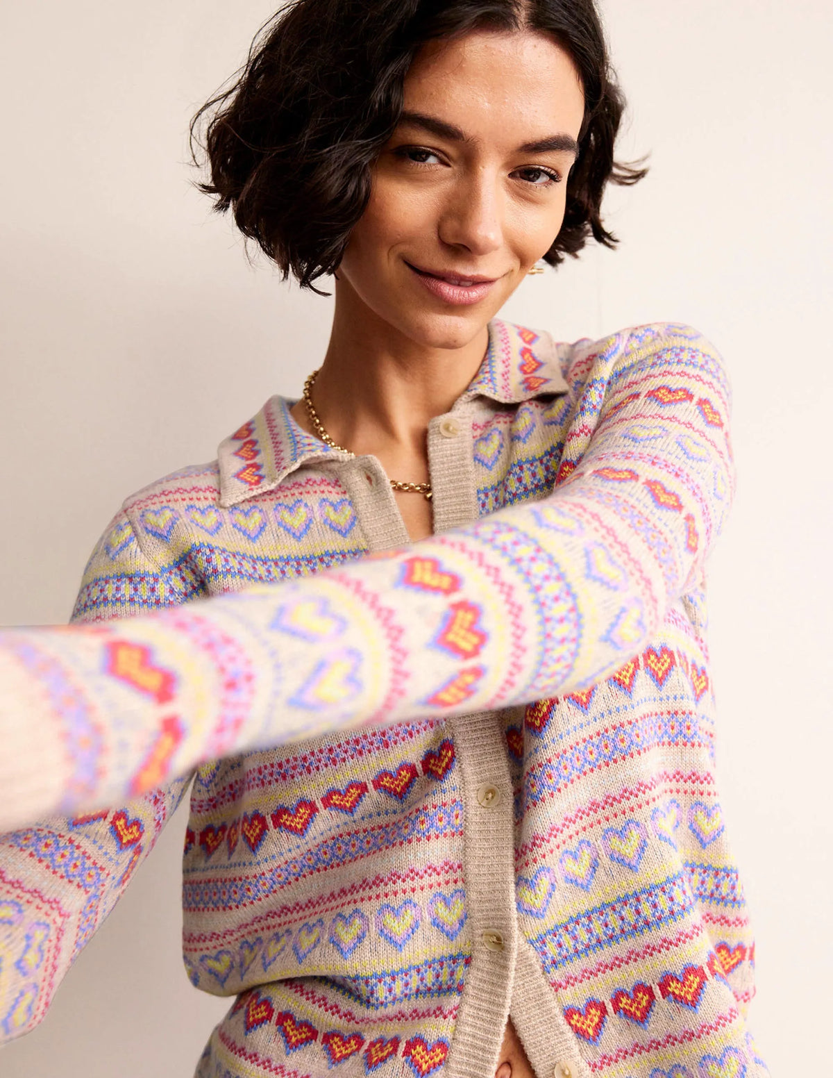 Eliza Heart Fair Isle Sweater-Chinchilla Melange Fair Isle