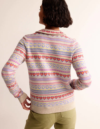 Eliza Heart Fair Isle Sweater-Chinchilla Melange Fair Isle