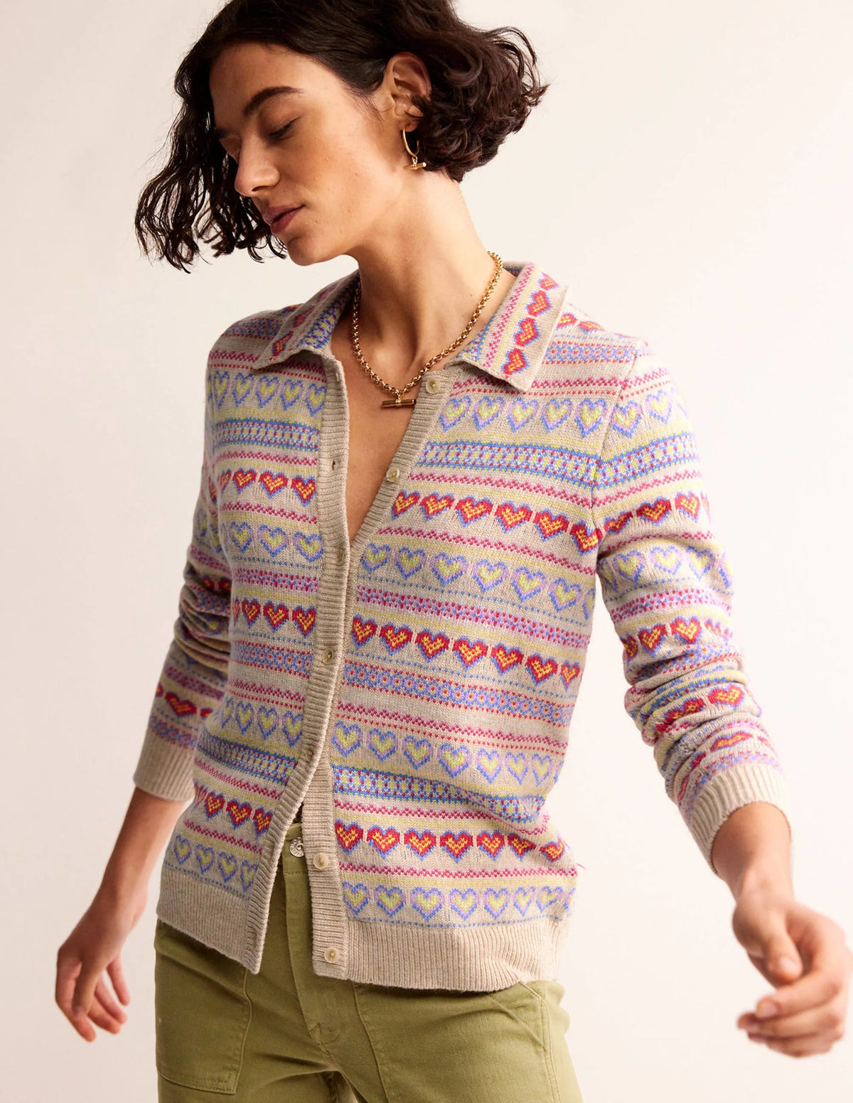 Eliza Heart Fair Isle Sweater-Chinchilla Melange Fair Isle