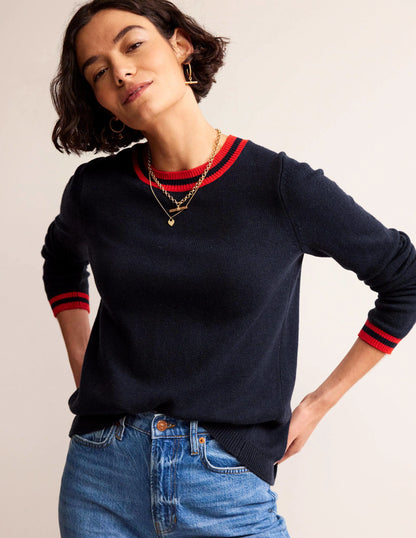 Cecily Button Back Sweater-Navy, Brand Stripe