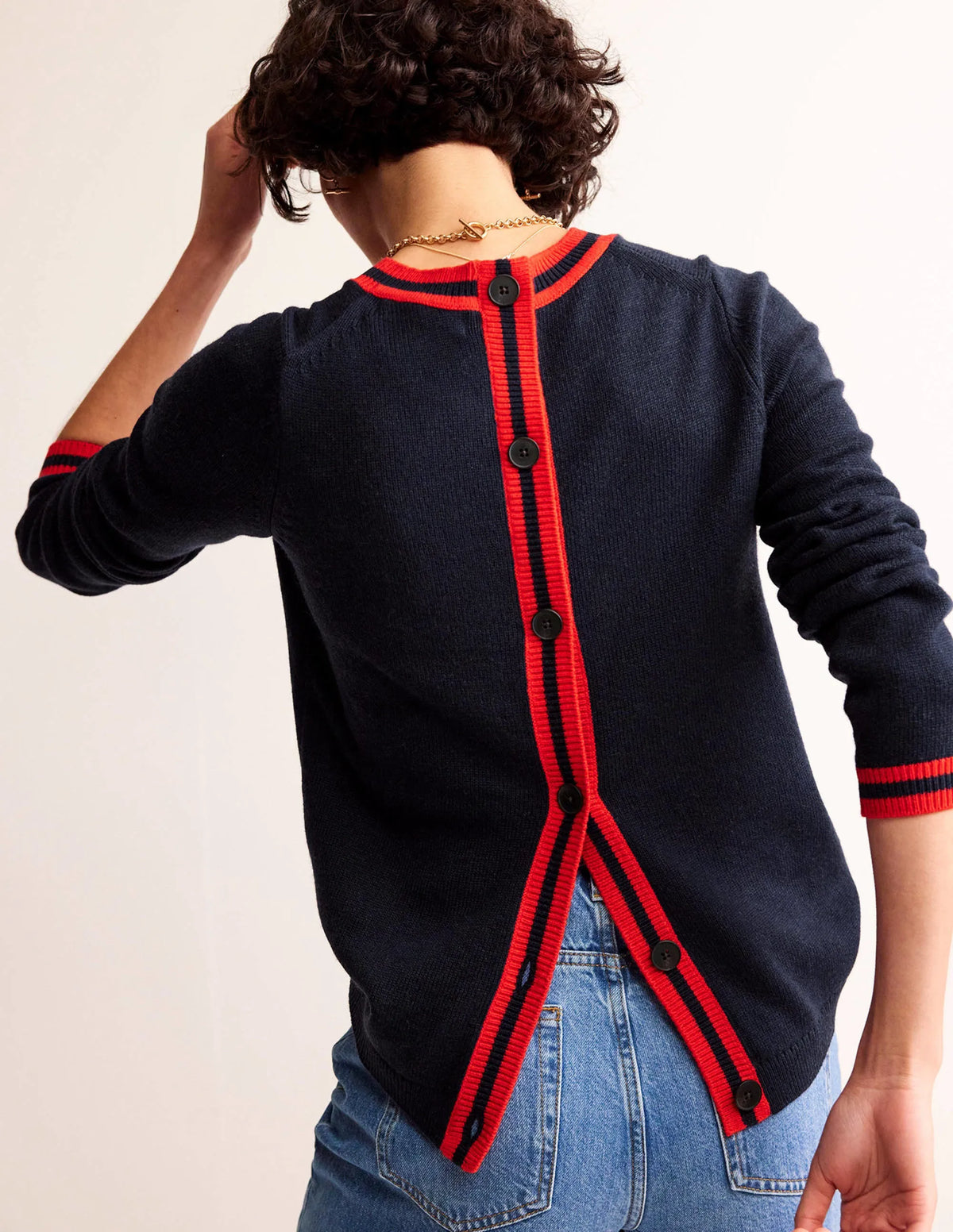Cecily Button Back Sweater-Navy, Brand Stripe