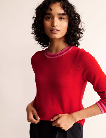 Cecily Button Back Sweater-Post Box Red, Brand Stripe
