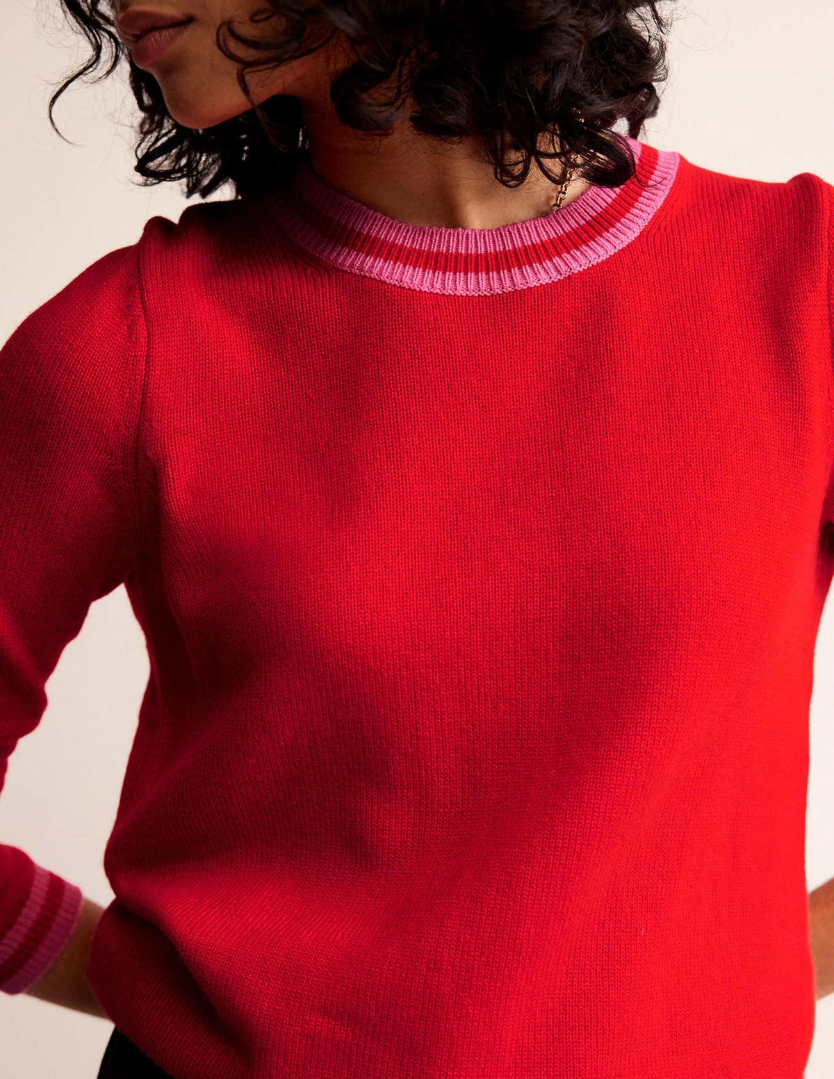 Cecily Button Back Sweater-Post Box Red, Brand Stripe