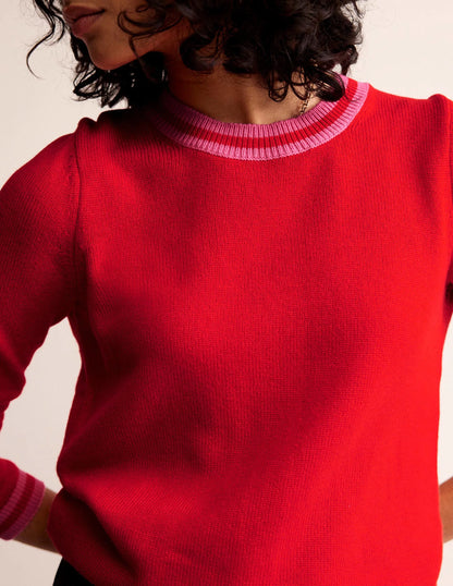 Cecily Button Back Sweater-Post Box Red, Brand Stripe