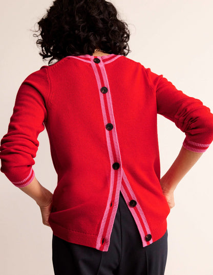 Cecily Button Back Sweater-Post Box Red, Brand Stripe