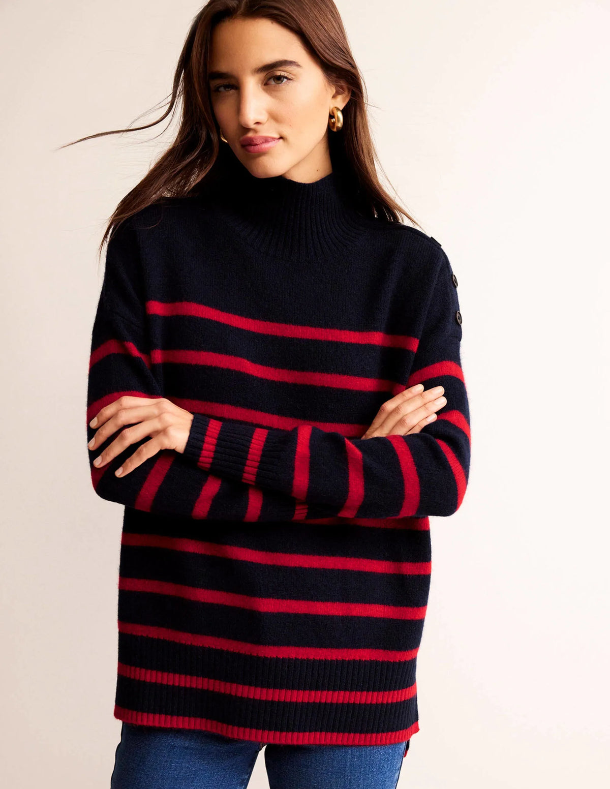 Evelyn Oversized Wool Sweater-Navy Peony, Post Box Red