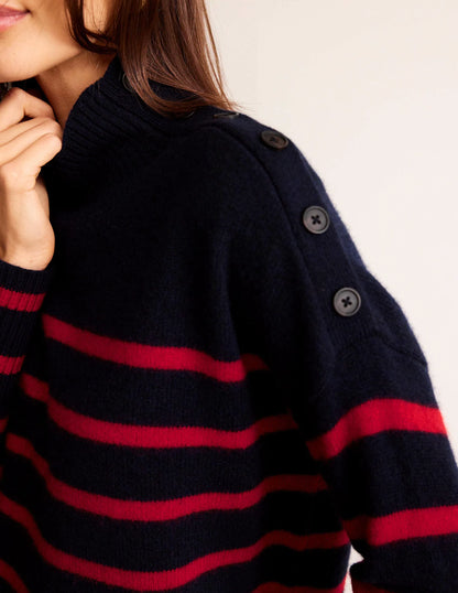 Evelyn Oversized Wool Sweater-Navy Peony, Post Box Red
