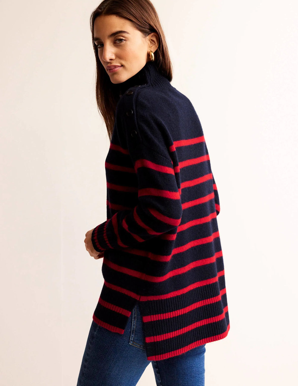 Evelyn Oversized Wool Sweater-Navy Peony, Post Box Red