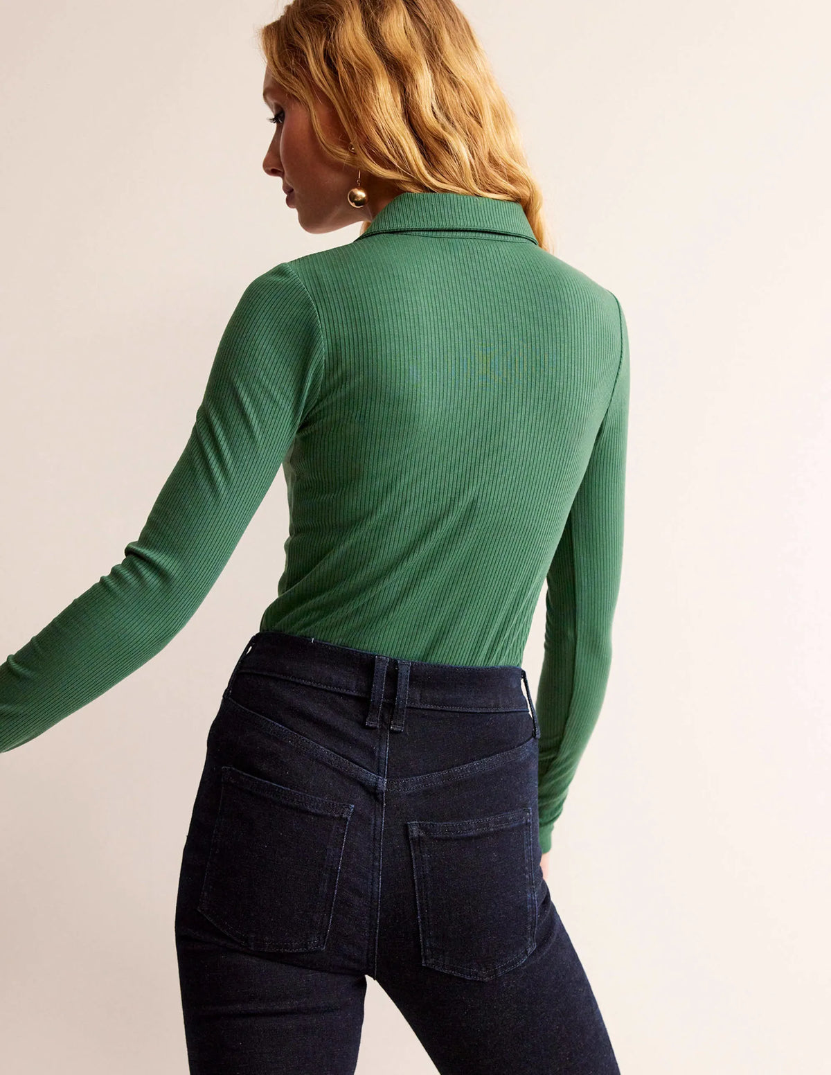 Jewelled-Button Ribbed Shirt-Palm Leaf