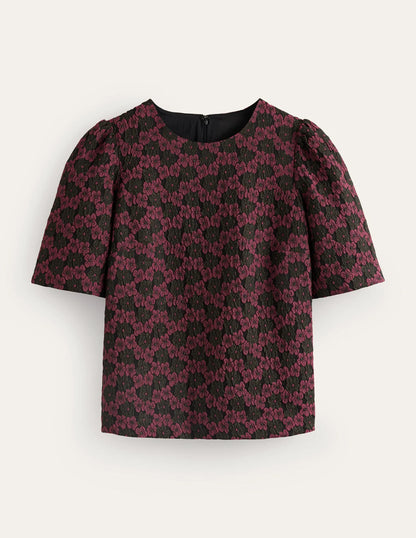 Jacquard Short Sleeve Top-Jacquard Floral