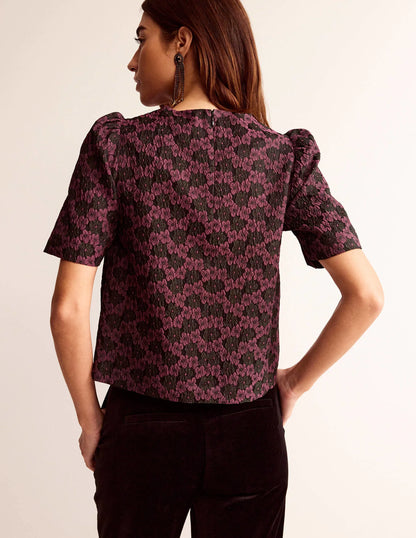 Jacquard Short Sleeve Top-Jacquard Floral