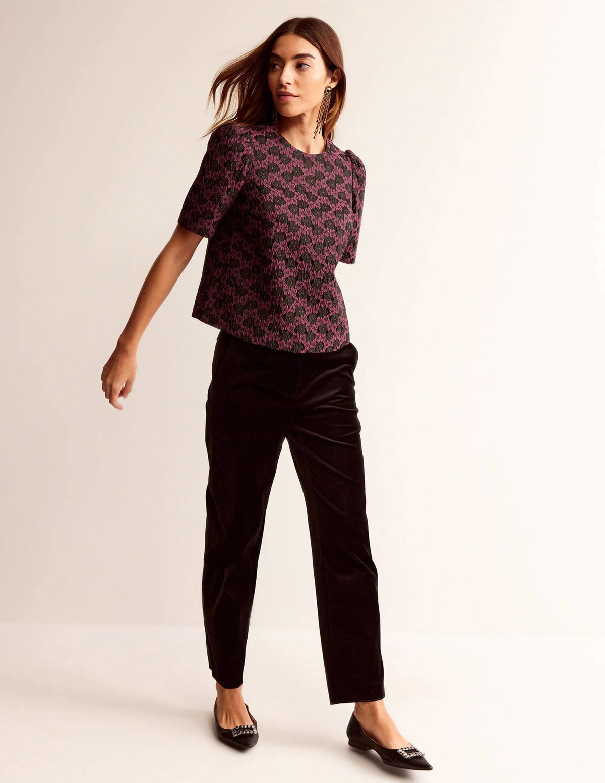 Jacquard Short Sleeve Top-Jacquard Floral