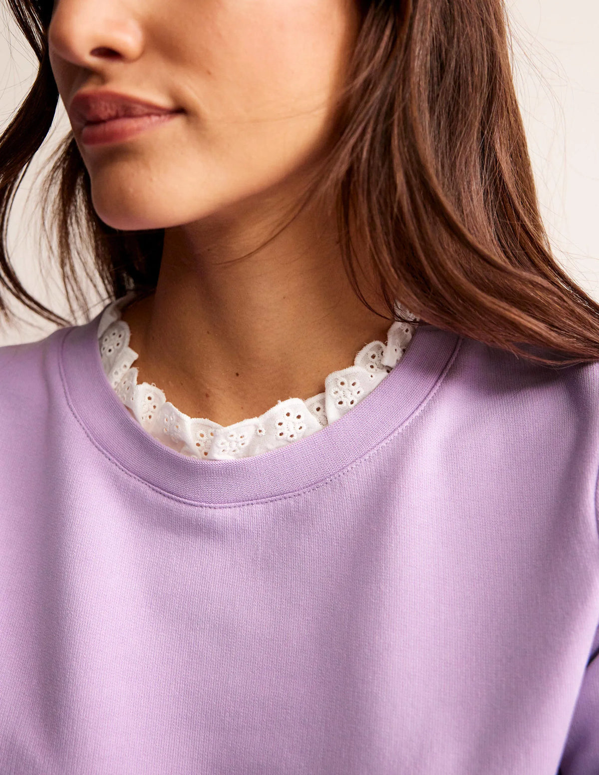 Broderie Trim Sweatshirt-Orchid Bloom
