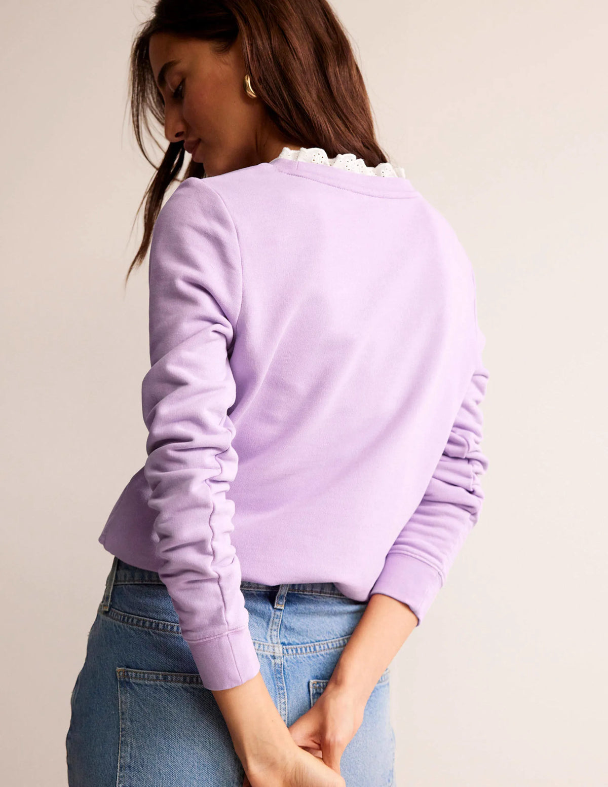 Broderie Trim Sweatshirt-Orchid Bloom