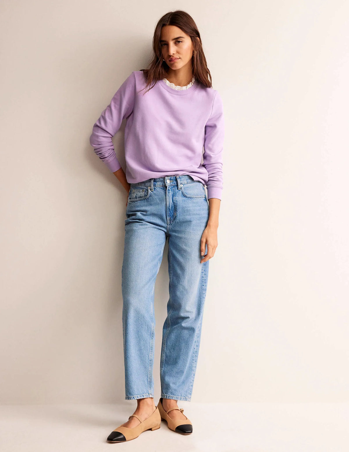 Broderie Trim Sweatshirt-Orchid Bloom