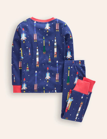Snug Glow-in-the-dark Pajamas-Starboard Blue Rockets