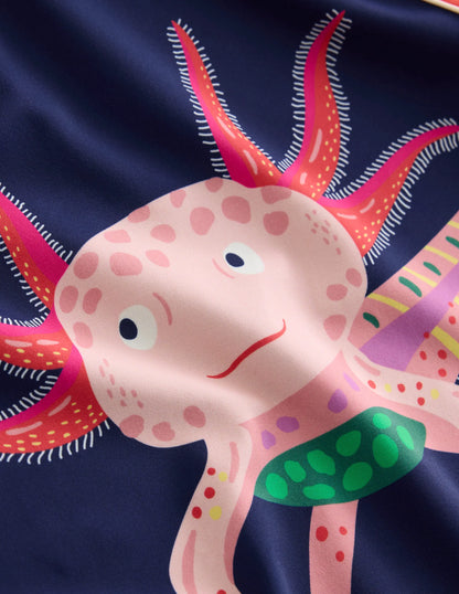 Logo Rash Guard-Sapphire Blue/ Jam Red Axolotl
