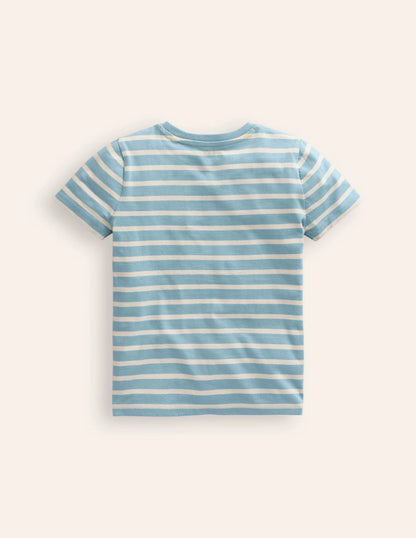 Appliqué Pirate Ship T-shirt-Vintage Blue/ Ivory Stripe