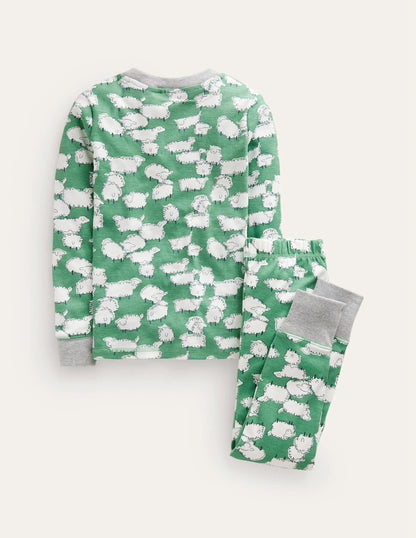 Snug Long John Pajamas-Aloe Green Sheep