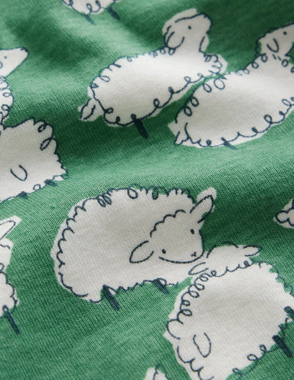 Snug Long John Pajamas-Aloe Green Sheep