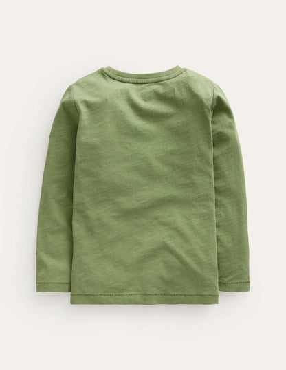 Long-sleeved Washed T-shirt-Safari Green