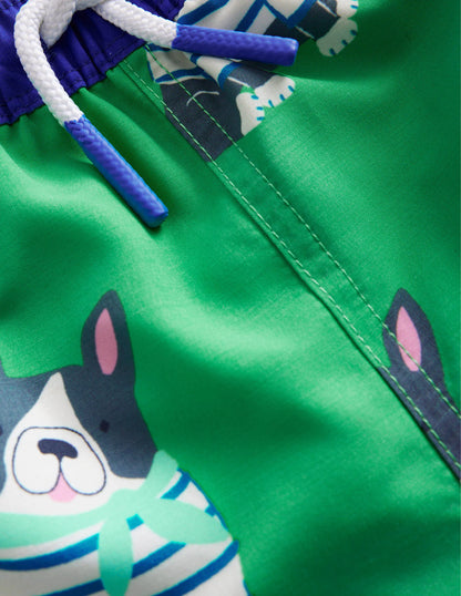 Swim Shorts-Pea Green Dogs