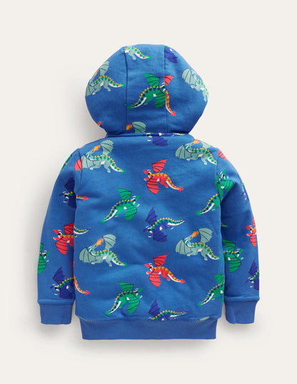 Shaggy-Lined Printed Hoodie-Bluejay