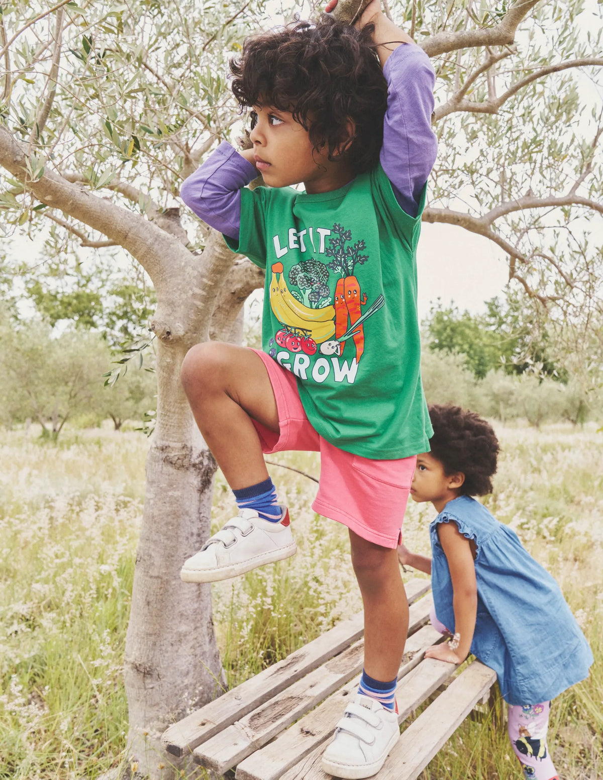 Relaxed Printed T-Shirt-Pea Green Veggies