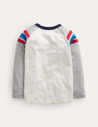 Long Sleeve Raglan T-shirt-Ivory/Grey Marl