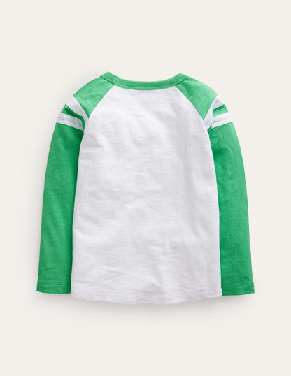 Long Sleeve Raglan T-shirt-White/Green Star
