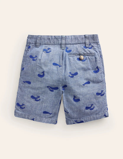 Embroidered Chino Shorts-Chambray Whale Embroidery