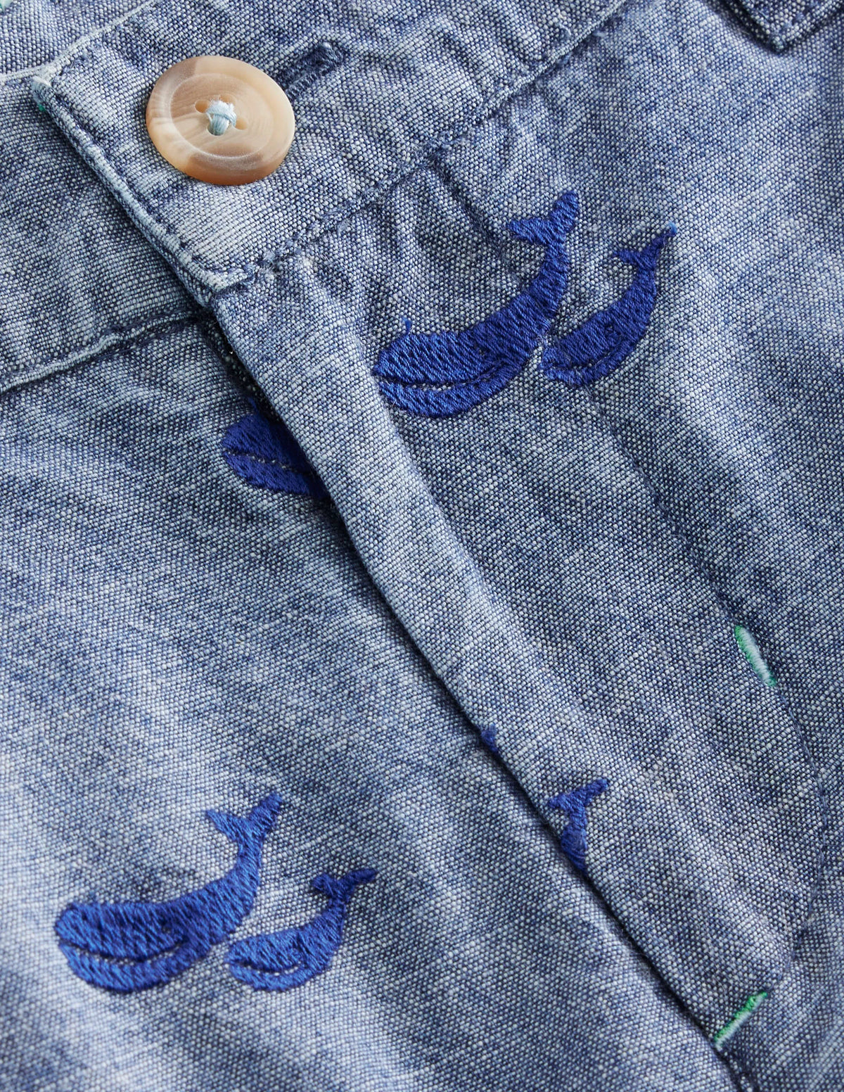 Embroidered Chino Shorts-Chambray Whale Embroidery