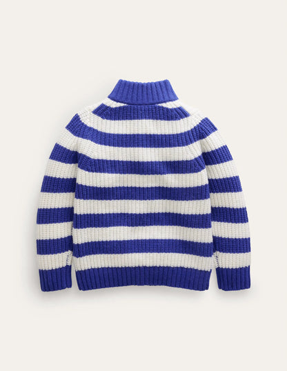 Chunky Half-Zip Sweater-Greek Blue and Ivory