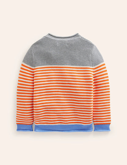 Everyday Stripe Cotton Sweater-Terracotta Orange & Ecru Marl