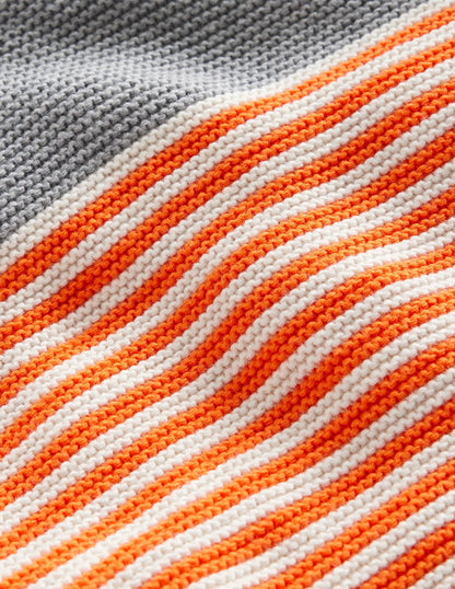 Everyday Stripe Cotton Sweater-Terracotta Orange & Ecru Marl