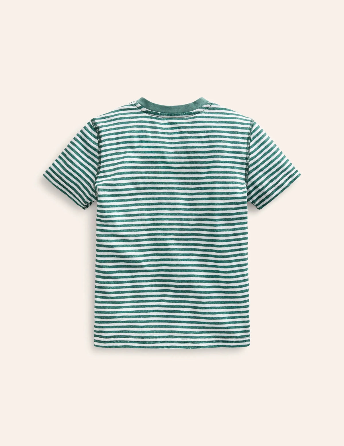 Washed Cotton Henley T-shirt-Green Spruce/ Ivory Stripe