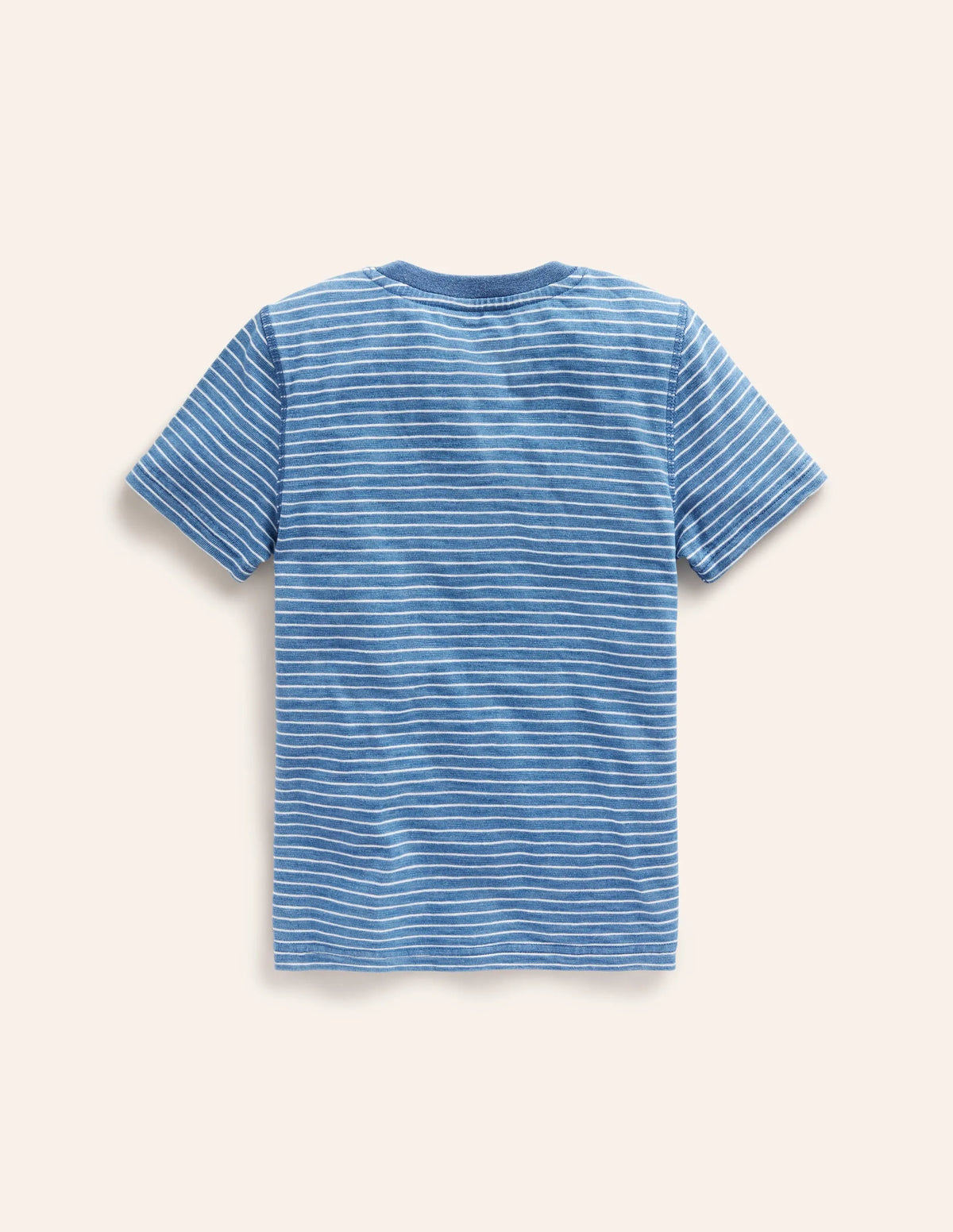 Washed Cotton Henley T-shirt-Indigo Stripe