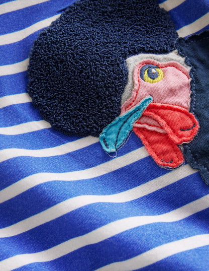 Appliqué Textured T-shirt-Wisteria Blue/Ivory Cockerels