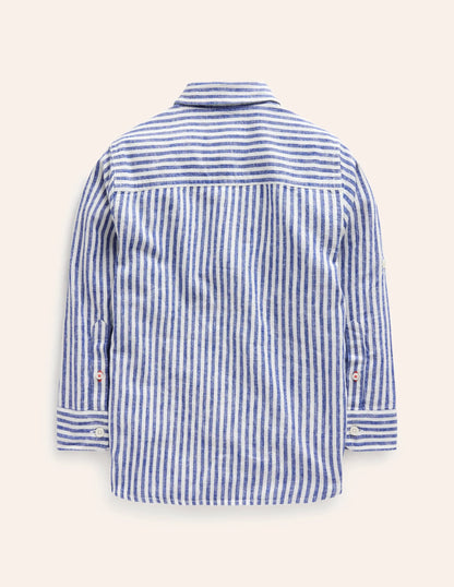 Linen Shirt-College Navy / Ivory Stripe