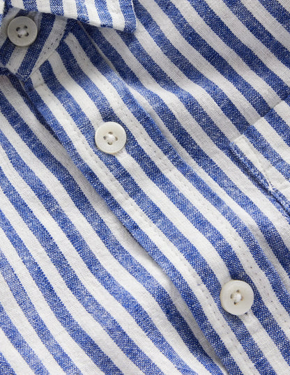 Linen Shirt-College Navy / Ivory Stripe