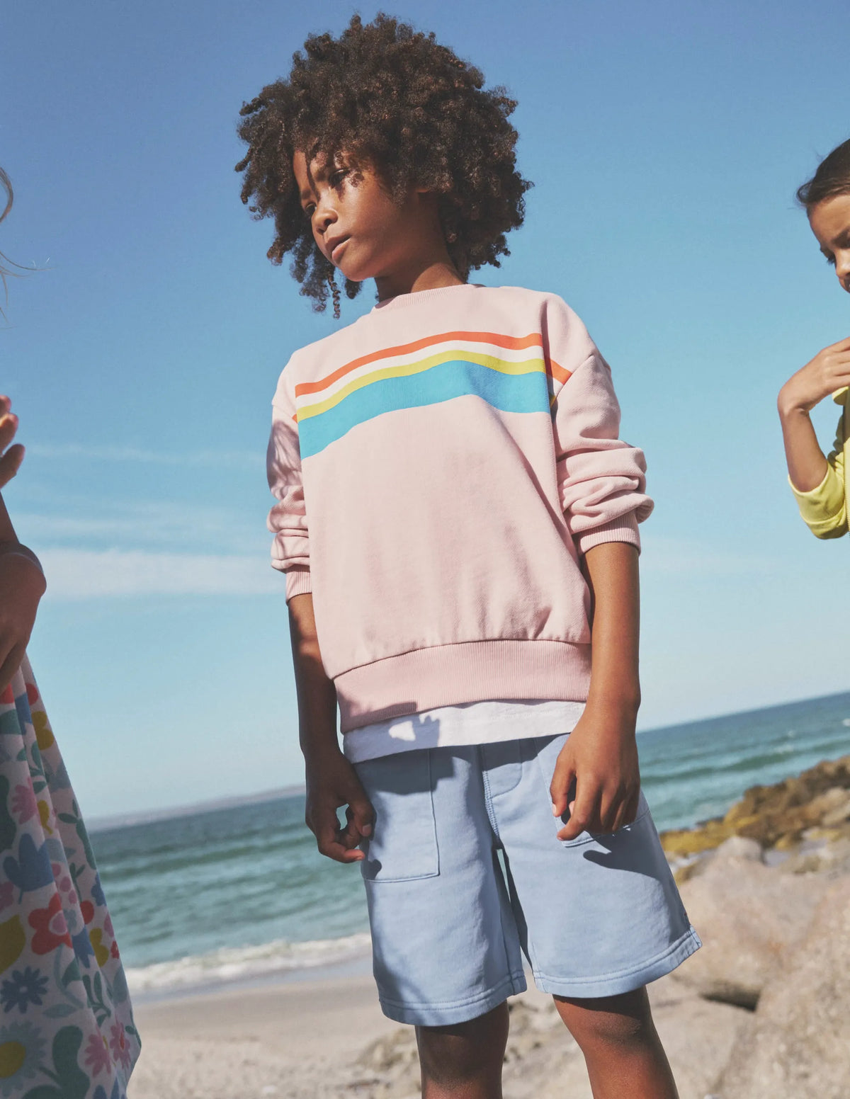 Printed Stripe Sweatshirt-Ballet Pink Multi Chest Stripe