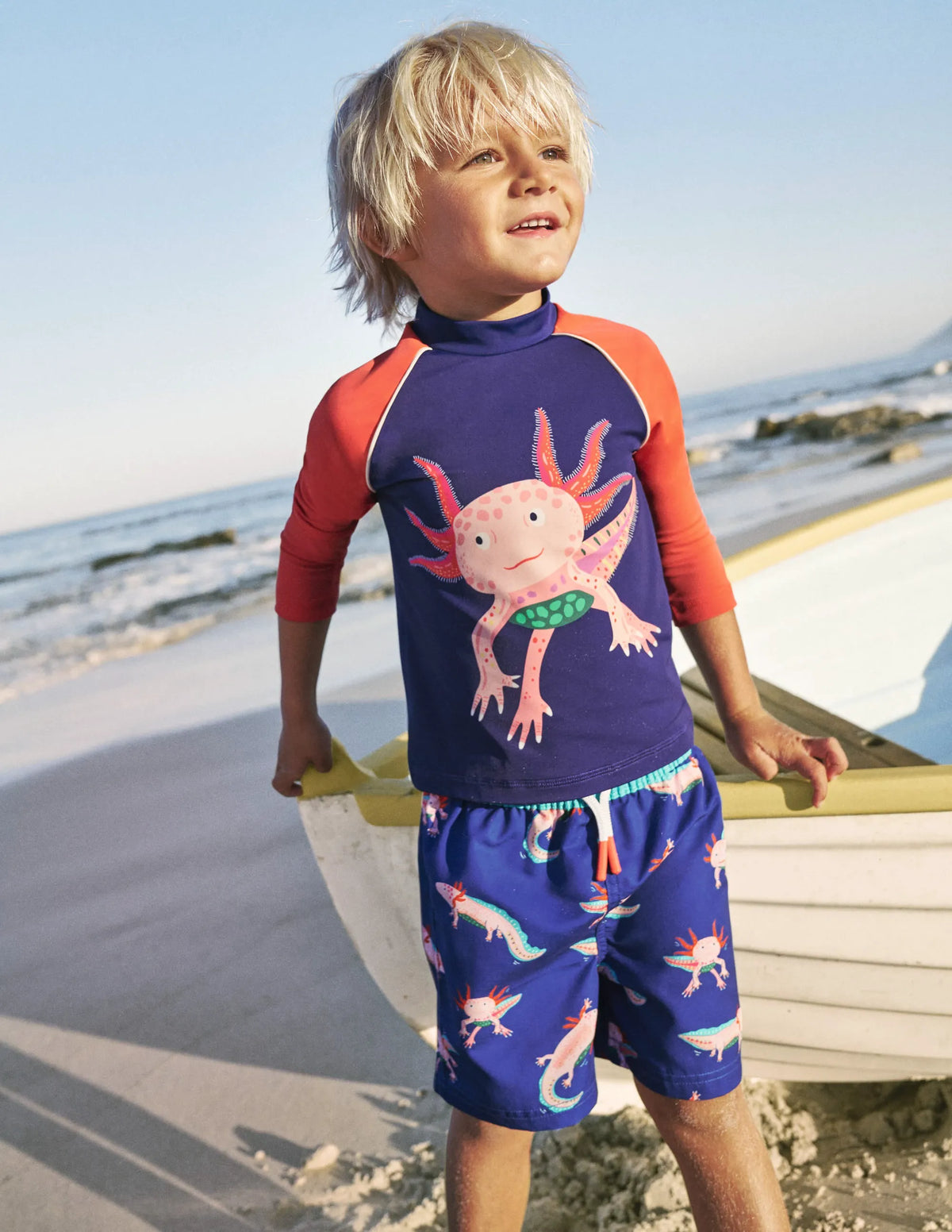 Logo Rash Guard-Sapphire Blue/ Jam Red Axolotl