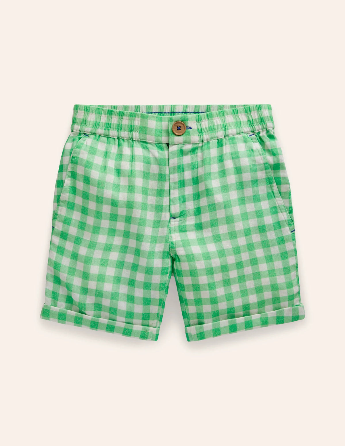 Smart Roll Up Shorts-Pea Green Gingham