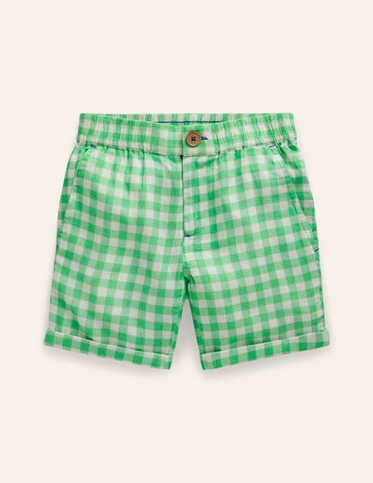Smart Roll Up Shorts-Pea Green Gingham