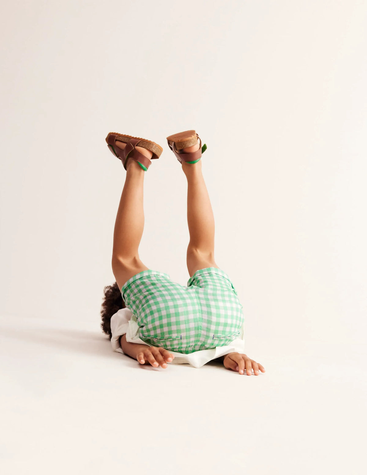 Smart Roll Up Shorts-Pea Green Gingham