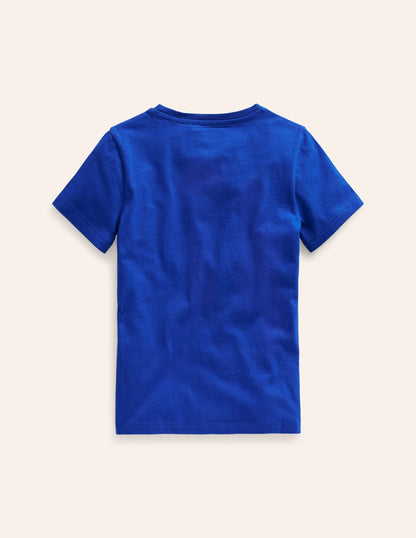 Appliqué Rhino T-shirt-Peacock Plume Blue