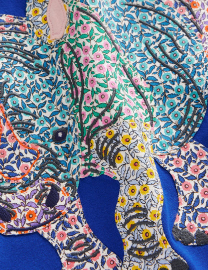 Appliqué Rhino T-shirt-Peacock Plume Blue