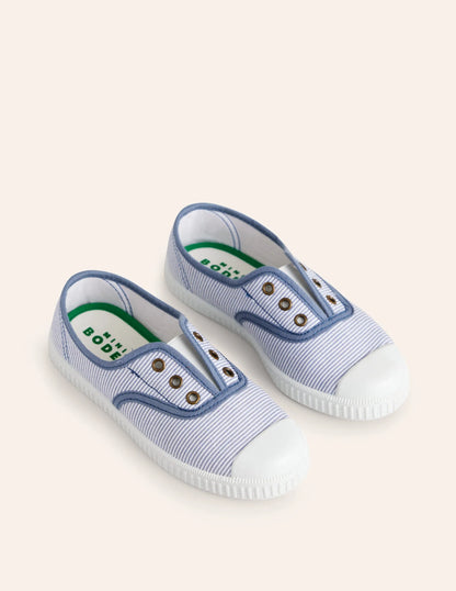 Laceless Canvas Pull-ons-Blue Ticking Stripe