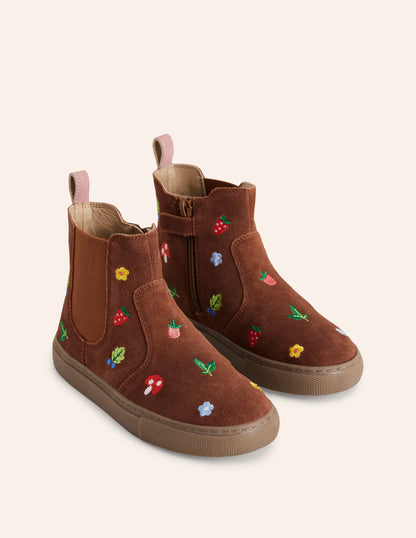 Embroidered Ankle Boots-Tan Embroidered Motifs